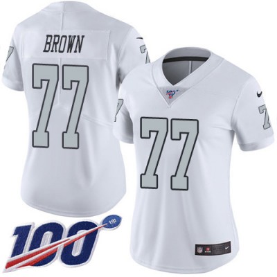 Nike Las Vegas Raiders #77 Trent Brown White Women's Stitched NFL Limited Rush 100th Season Jersey